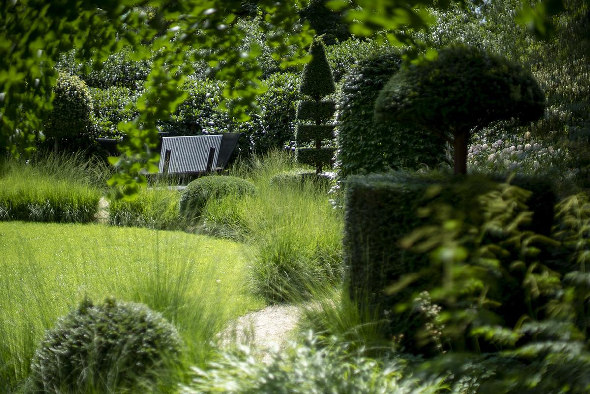 Formschnittgehölze als prägendes Gestaltungselement im Villengarten.